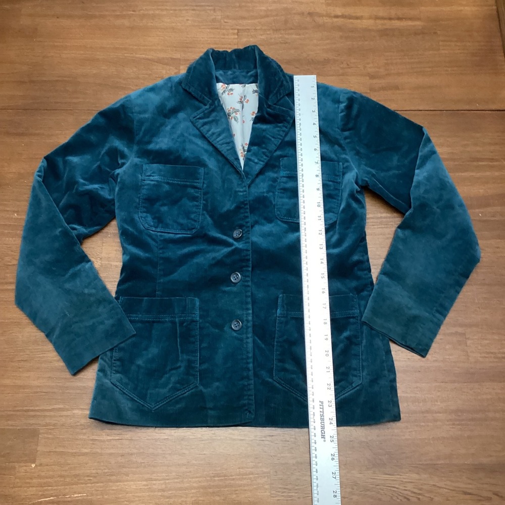 Womens Teal Blue Corduroy Three Button Blazer Jacket with Floral Lining Medium - Picture 5 of 7